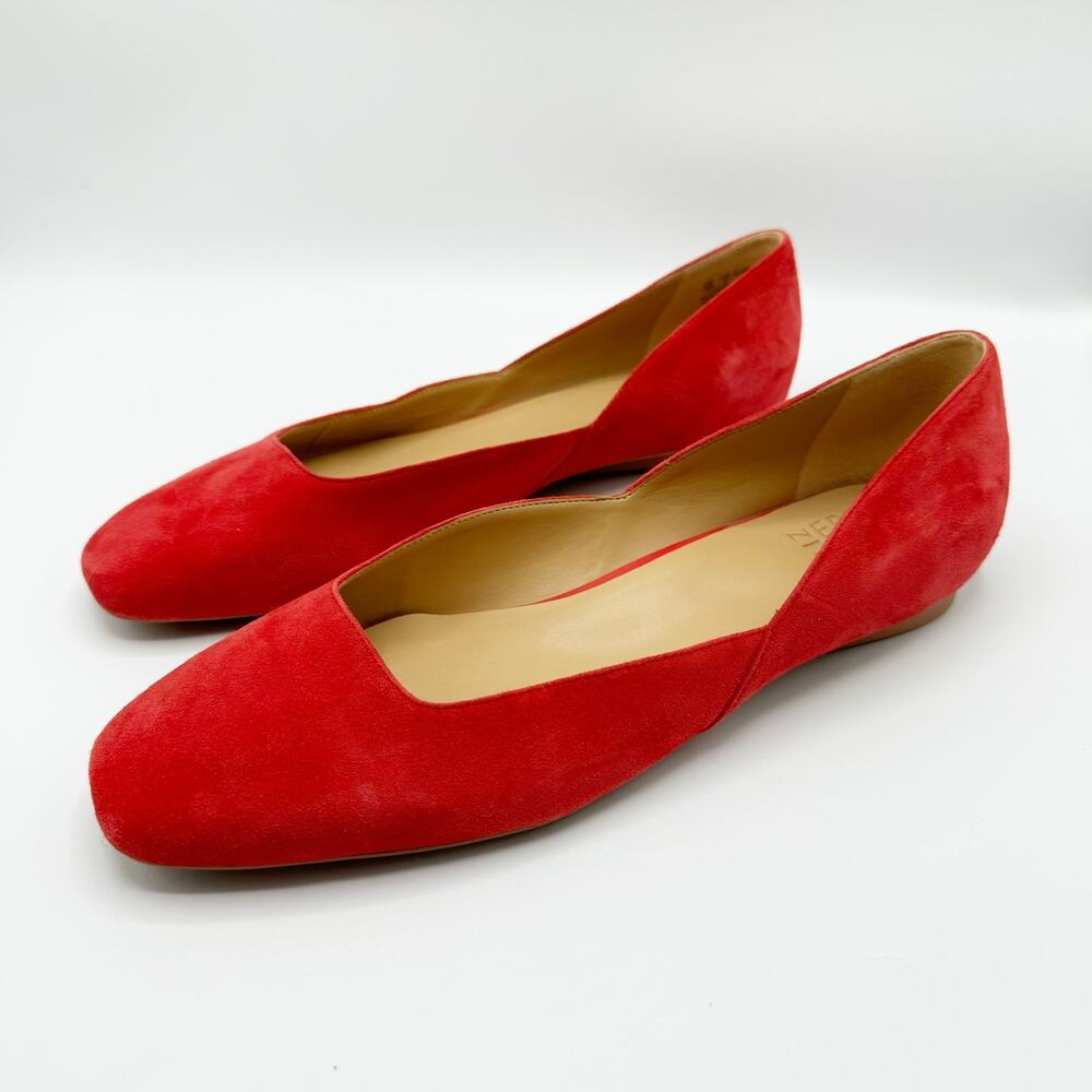Naturalizer Cody Red Suede Ballet Flats Slip On Square Toe Minimalist Size 10